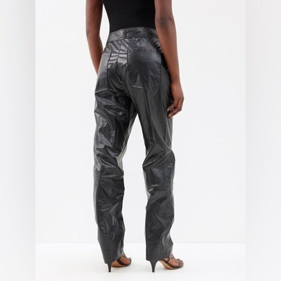 Isabel Marant Anea Coated Cotton Black Pants Trousers Straight Leg Size M - Picture 3 of 16